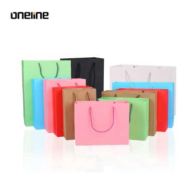 Wholesale Accept Customised Colorful Craft Pink Paper Bag With ribbon Handle